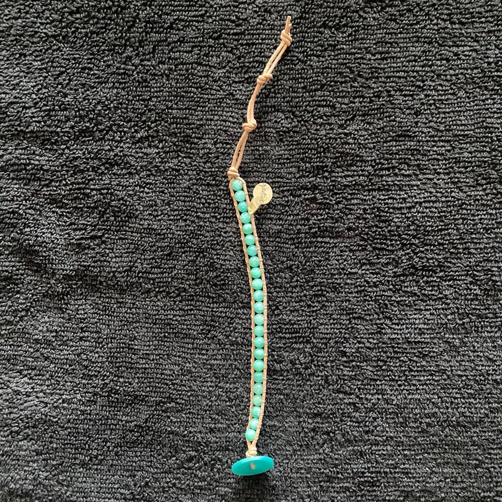 Brand New Leather Aqua Quartzite Stone Bracelet